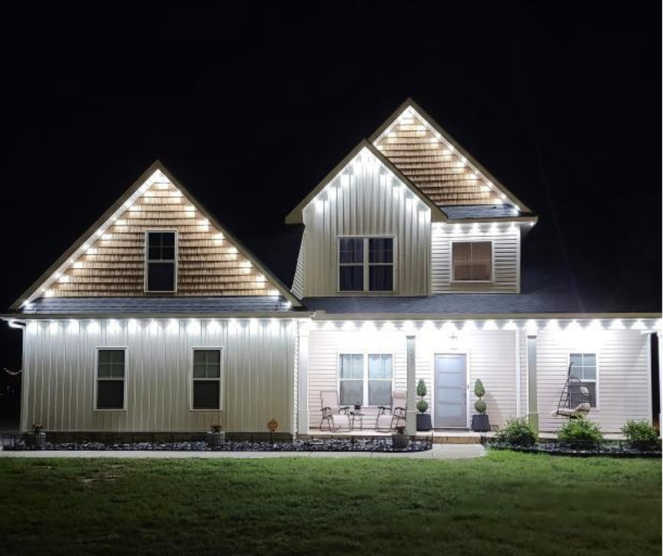 Permanent outdoor lighting in South Jordan & Salt Lake City by J&A Landscaping – year-round home accent lighting.